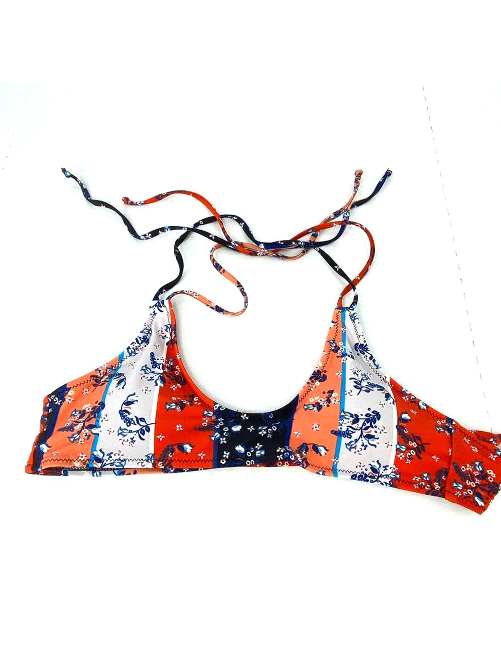 Bikini Top Junior Teens Large Floral Striped Swim Padded Halter String Swimsuit